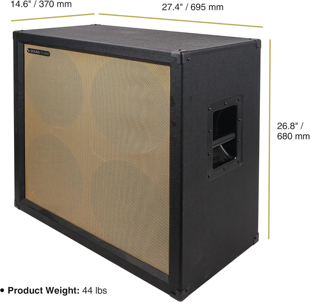 Sound Town 4 x 12 Empty Guitar Speaker Cabinet, Birch Plywood, Black Tolex, Wheat Cloth Grill, Compatible with Celestion/Eminence Speakers (GUC412BK-EC)