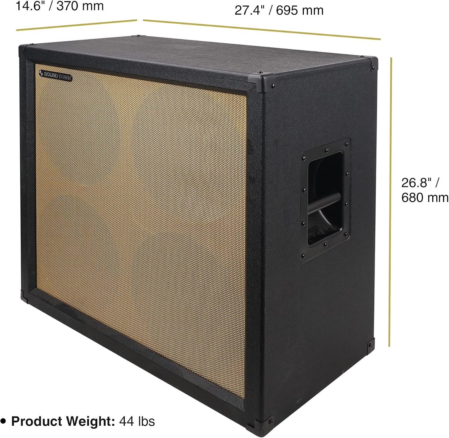 Sound Town 4 x 12 Empty Guitar Speaker Cabinet, Birch Plywood, Black Tolex, Wheat Cloth Grill, Compatible with Celestion/Eminence Speakers (GUC412BK-EC)