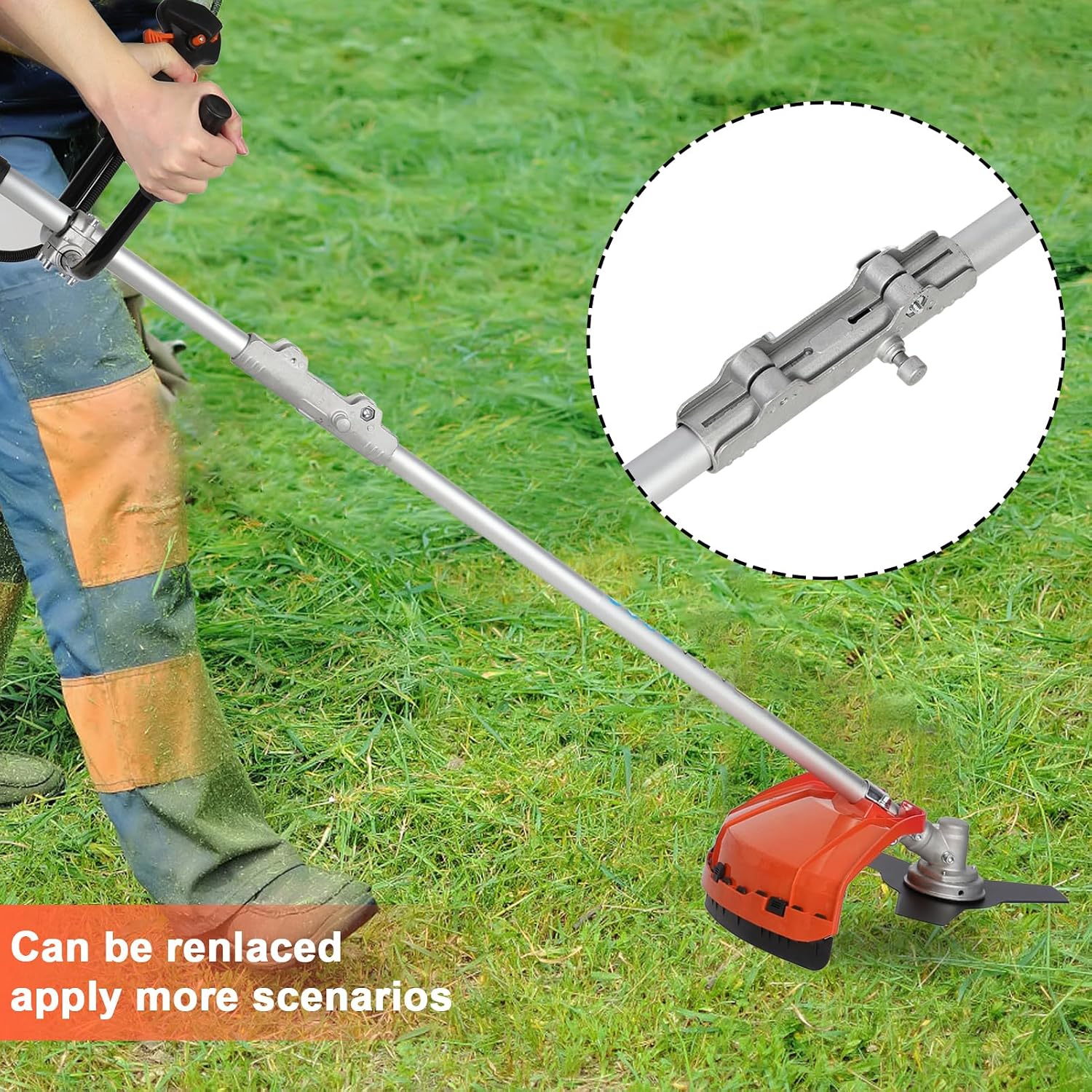 Lawn Mower, Gas String Trimmer, 52cc Weed Wacker Gas Powered, 2 in 1 Cordless Hedge Trimmer, 2-Stroke Brush Cutter, Handheld Weed Eater, Plastic Handle & Shoulder Strap Included (Orange)