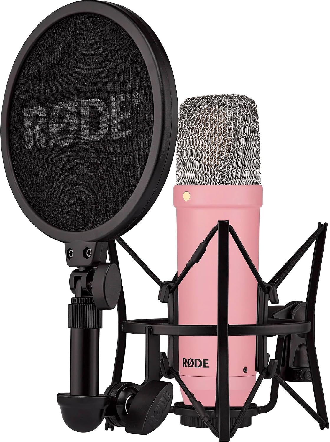 Rode NT1 Signature Series - Pink Condenser Microphone with SM6 Shockmount, Tripod Base Microphone Stand and Pop Filter