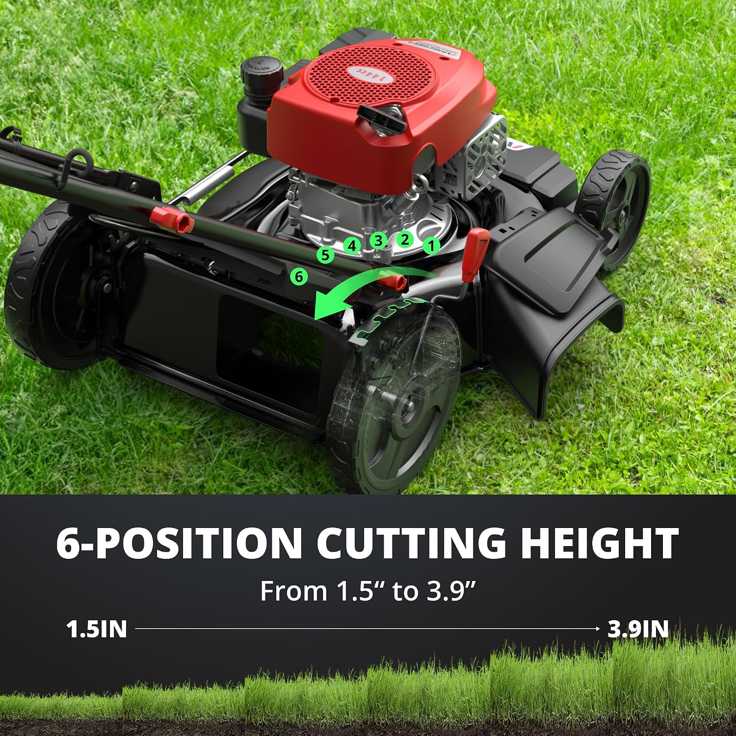 AMERISUN 21' Gas Lawn Mower, 144cc Engine, 2-in-1 Mulching & Side Discharge, 6-Position Height Adjustment, Foldable Handles for Lawn, Yard, and Garden Maintenance