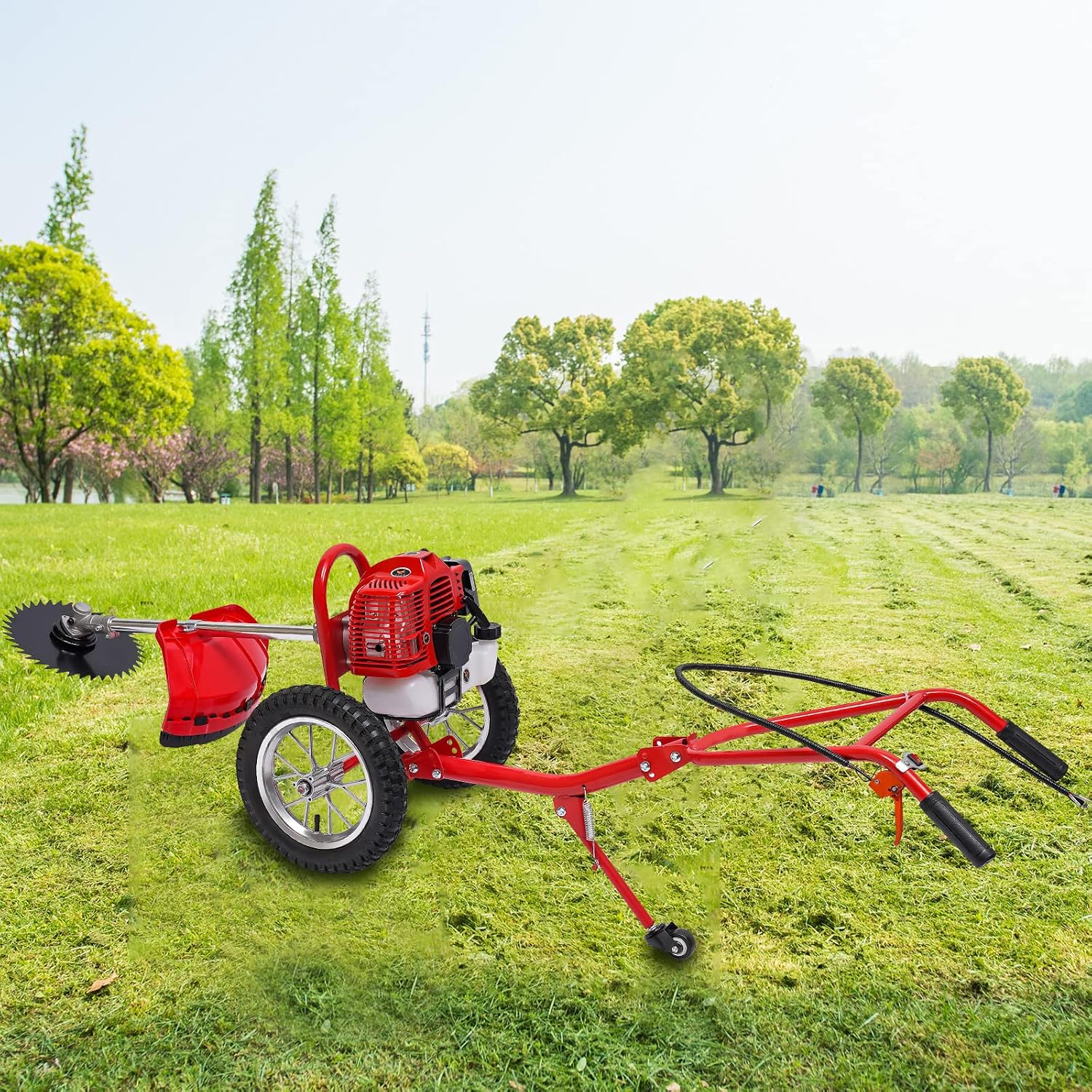 49CC Gas Walk Behind Brush Cutter 2-Stroke Push Brush Cutter with Air-Cooled System, High Speed Brush Mower Weeding Machine for Home Garden Yard, 7000r/min
