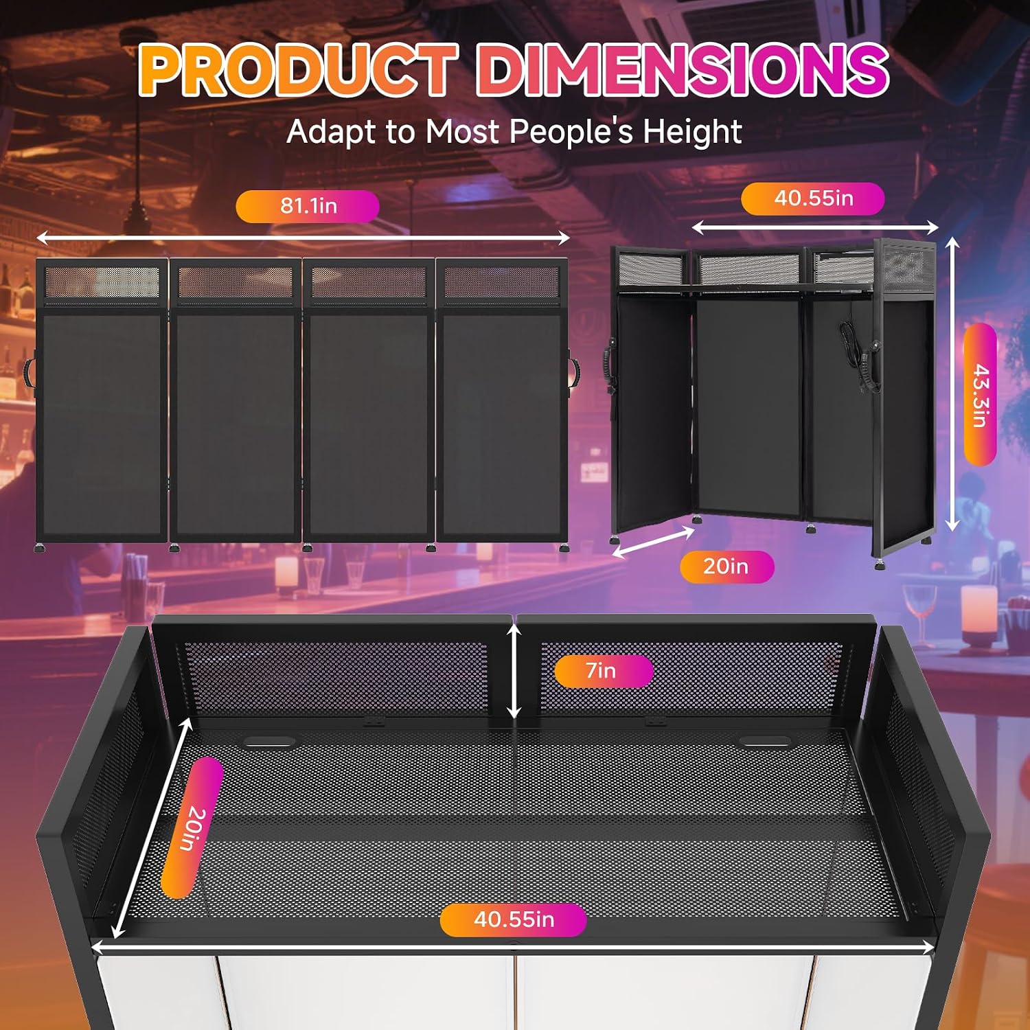 Vallisco DJ Facade Booth Table 40' x 20' - Portable Detachable DJ Booth Table Station with Black/White Scrims & Carry Bag for Show, Party, Gathering