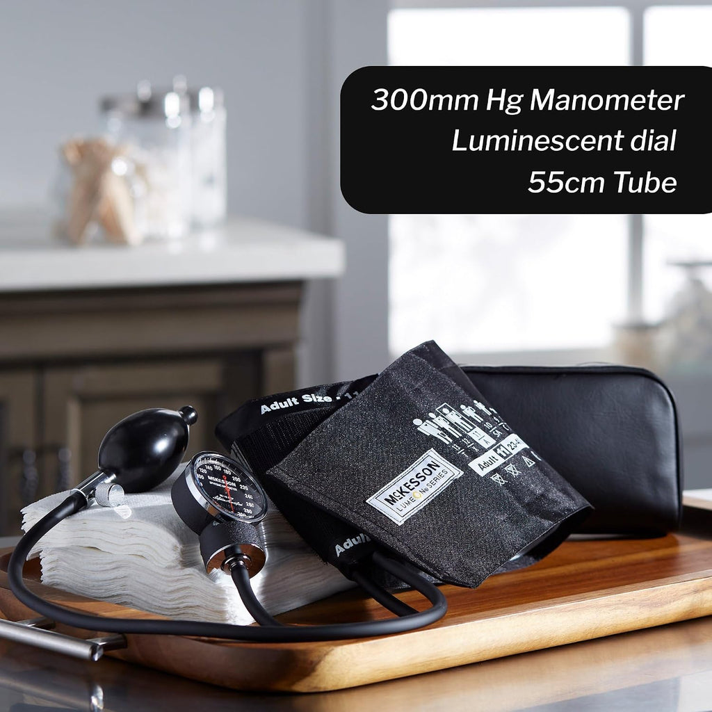 McKesson Aneroid Sphygmomanometer – Manual Blood Pressure Cuff Monitor with Carrying Case, Cuff 23-40 cm, Black, 20 Count