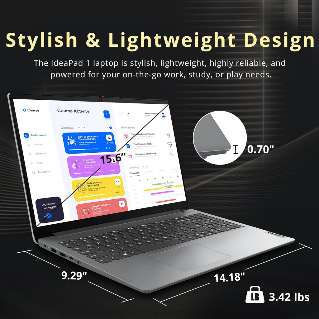 Lenovo IdeaPad 1 15.6' HD Laptop, Intel Pentium Silver N6000, 8GB RAM, 416GB Storage (128GB SSD+128GB eMMC+160GB Docking Station Set), Intel UHD Graphics, Num Pad, 1 Year Office 365, Win 11 S, Gray