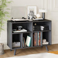 IDEALHOUSE Record Player Stand with Vinyl Storage, 39.5in Large Vinyl Record Holder Player Cabinet Wood Turntable Stand Up to 350 Albums with Charging Station for Living Room, Black