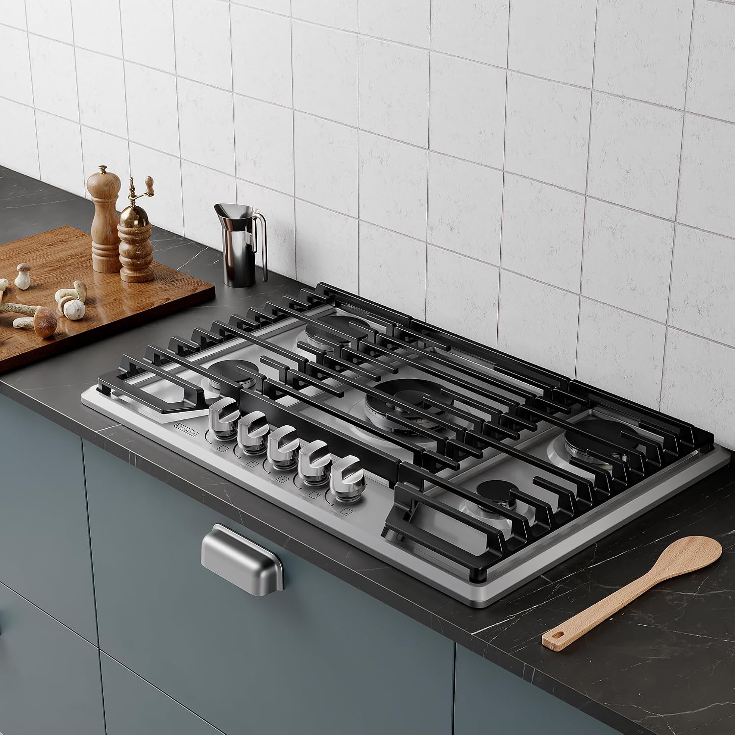 Empava 30' Recessed Gas Stove Cooktop with 5 Italy SABAF Sealed Burner NG/LPG Convertible in Stainless Steel, 30 inches