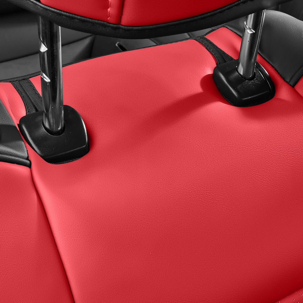 Custom Fit Ford Mustang Convertible Seat Cover 2015 2016 2017 2018 2019 2020 2021 2022 2023 2024 2025 2026, Faux Leather Car Seat Cover Full Set (Convertible-Red+Balck)