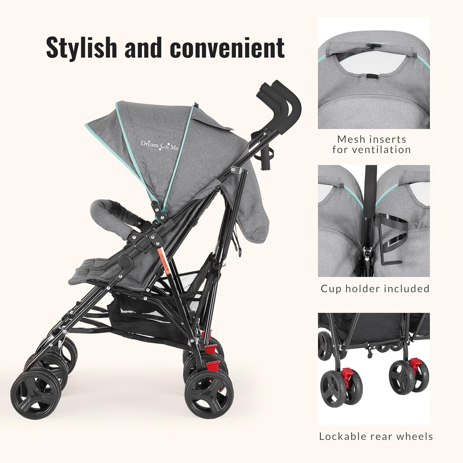 Dream On Me Volgo Twin Baby Stroller, Lightweight Side-by-Side Double Umbrella Stroller with Adjustable Canopy, 5-Point Harness, Storage Basket & Travel-Friendly Fold – Mint
