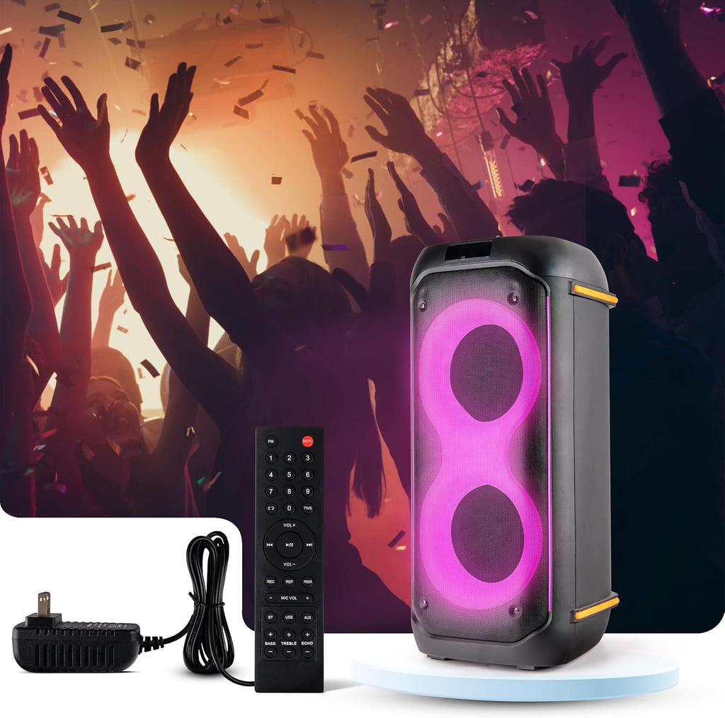 Pyle Compact Bluetooth PA Party Speaker System – 160W Portable Karaoke Machine with Built-in Battery, TWS, Mic Priority, USB/SD/BT/FM, Flashing LED Lights, Dual 6.5' Speakers, 11.6' x 11.6' x 25.2'