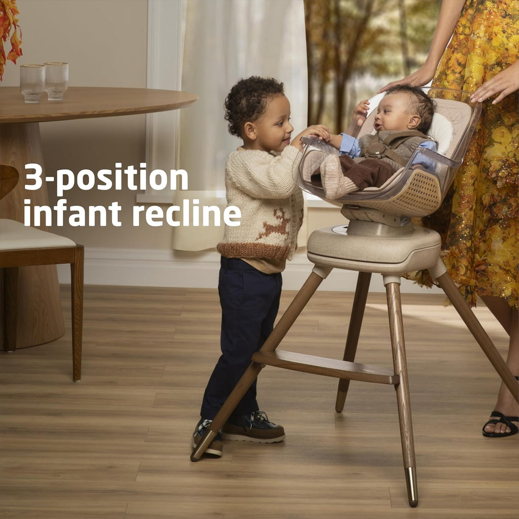 Maxi-Cosi Kiskadee 360 Rotating High Chair, 7 Modes, Infant to 5 Years up to 50 lbs, ClipQuik Magnetic Clip, 3-Position Tray, Washable Pad, Infant Recline, Booster Seat, Child Stool, Natural Heritage