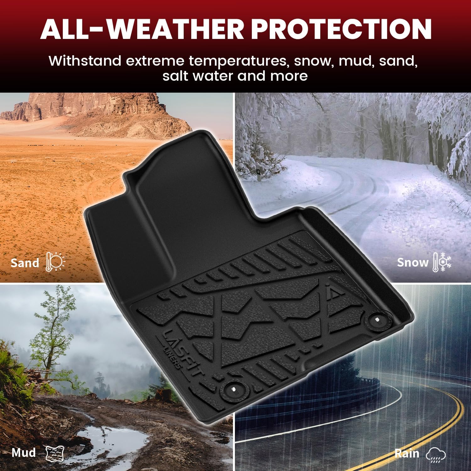 LASFIT Floor Mats for Hyundai Santa Cruz 2026 2025 2024 2023 2022, Custom Fit TPE All Weather Floor Liners 1st & 2nd Row Car Mats Accessories for Hyundai Santa Cruz 2022-2026, Black