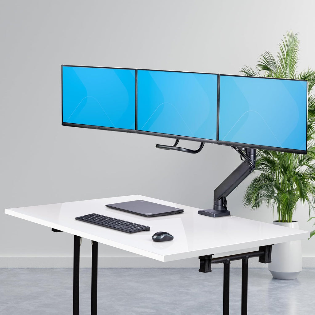StarTech.com Desk Mount Triple Monitor Arm w/Crossbar for Up to Three 27in Screens, VESA 75x75/100x100, Tool-Less Arm Adjustments