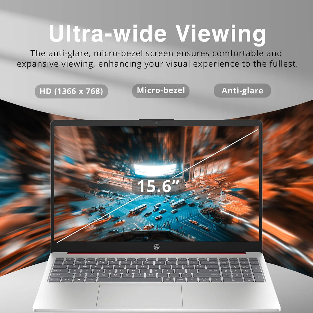 HP 15.6' HD Anti-Glare Everyday Laptop, Intel N200 Pentium Processor, 16GB DDR4 RAM, 128GB PCIe SSD, 1 Year Office 365, Intel UHD Graphics, Wi-Fi 6, Windows 11, Scarlet Red, 32GB Hotface USB Card