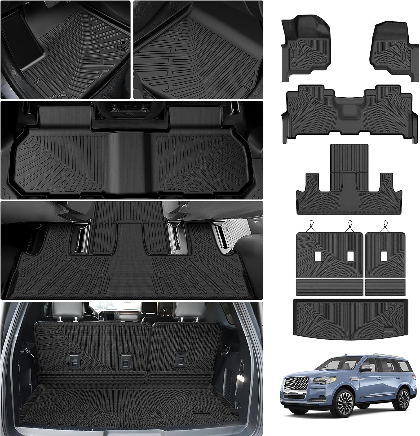Cartist Floor Mats for Ford Expedition/Lincoln Navigator 7 Seats 2018-2024(Not for Max or L), All Weather Cargo Liner for Expedition Accessories, Heavy Duty Car Mats, Car Accessories