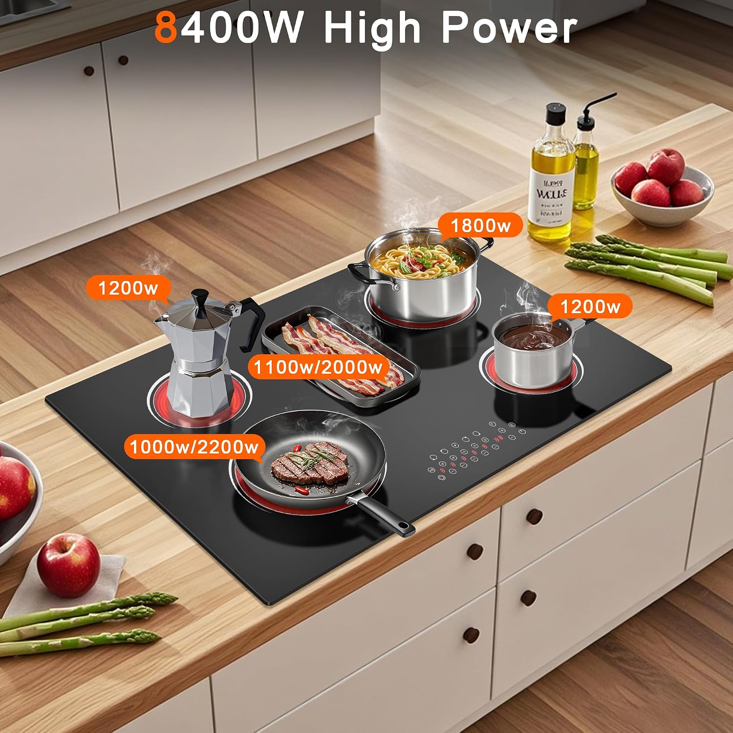 5 Burner Electric Cooktop 36 Inch, Nefaracy Built-in Electric Stove Top 8400W, 36'' Ceramic Cooktop with Touch Control, BBQ Burner, Timer & Pause, Safety Lock, 220V Hard Wire