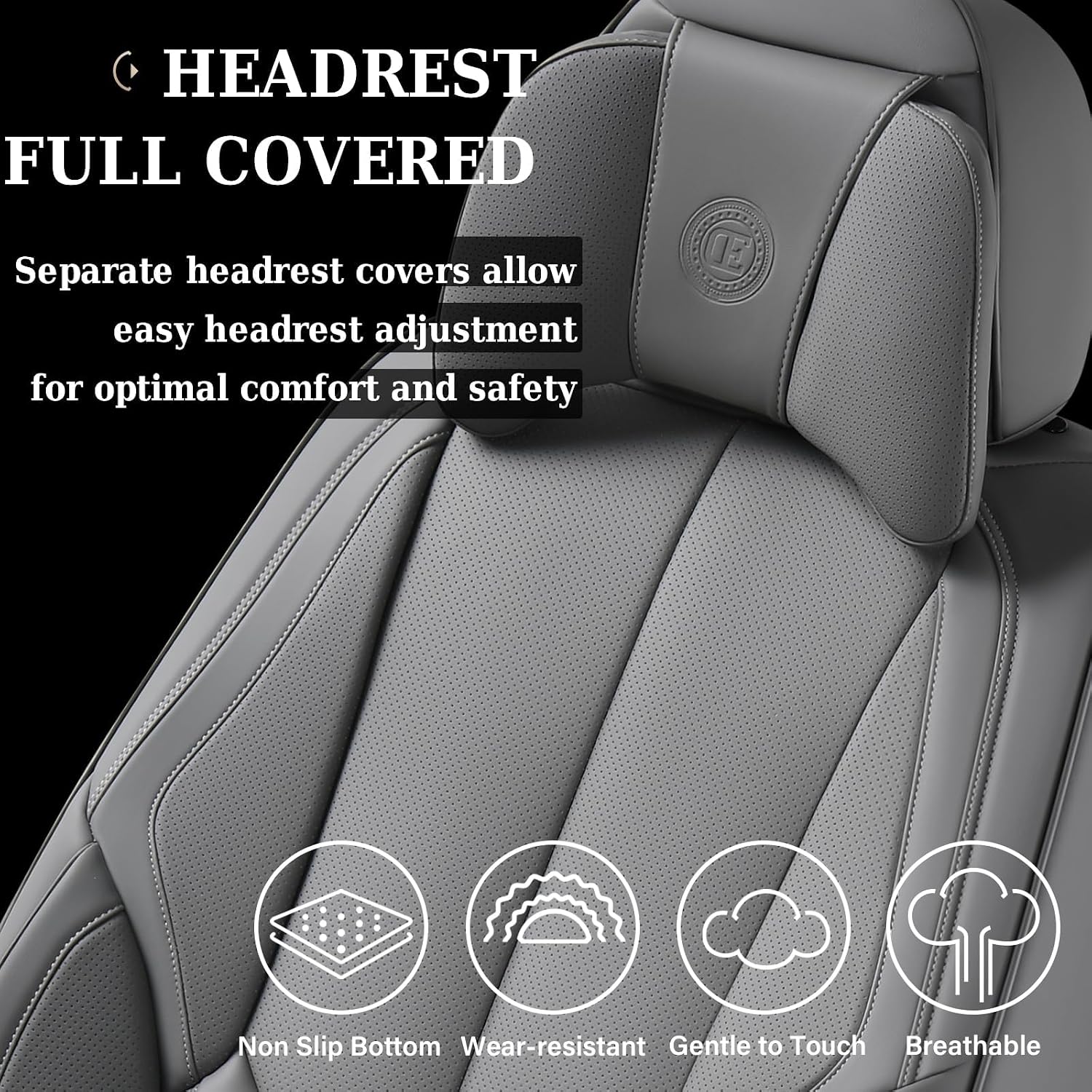 Coverado Universal Seat Covers Front, 2-Pack Waterproof Seat Covers for Cars, Universal Nappa Leather Car Seat Covers with Head Pillow, Auto Protectors Fit for Most Sedans SUV Pick-up Truck-Gray