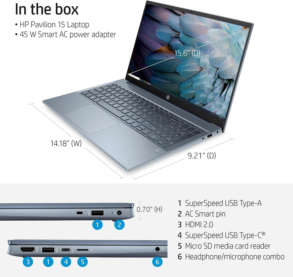 HP Pavilion 15 Laptop (15.6' FHD IPS, AMD Ryzen 5 5500U (Beats i7-1165G7), 16GB RAM, 512GB SSD) for Home & Business, Narrow-Bezel, BO Audio, Numeric Keypad, Webcam, Wi-Fi 6, Win 11 Pro, Blue