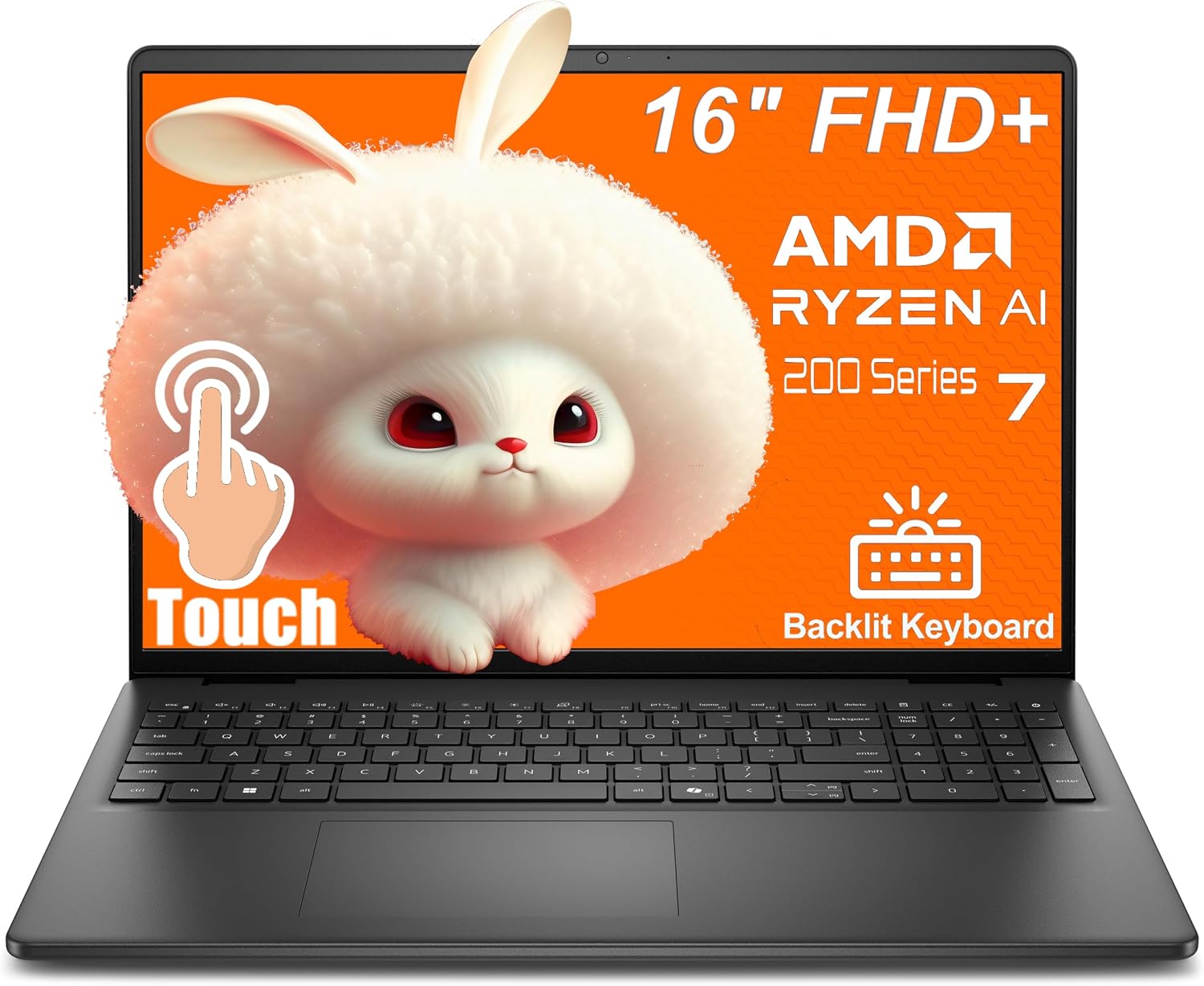Dell 16-inch Touchscreen Laptop, AMD Ryzen 7 250 Processor, 16 Tops NPU, WiFi 6, Bluetooth, Backlit KB, Windows 11 Home (32GB DDR5 RAM, 1TB PCIe SSD)