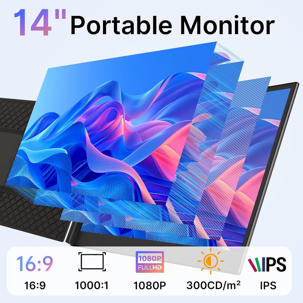 Laptop Screen Extender - Ultra-Thin 1.3lbs 14' FHD IPS Dual Portable Monitor Extension for Laptop, Attachment Plug & Play for 13-17' Laptops, Second Extra Travel Display for Windows/Mac/Android