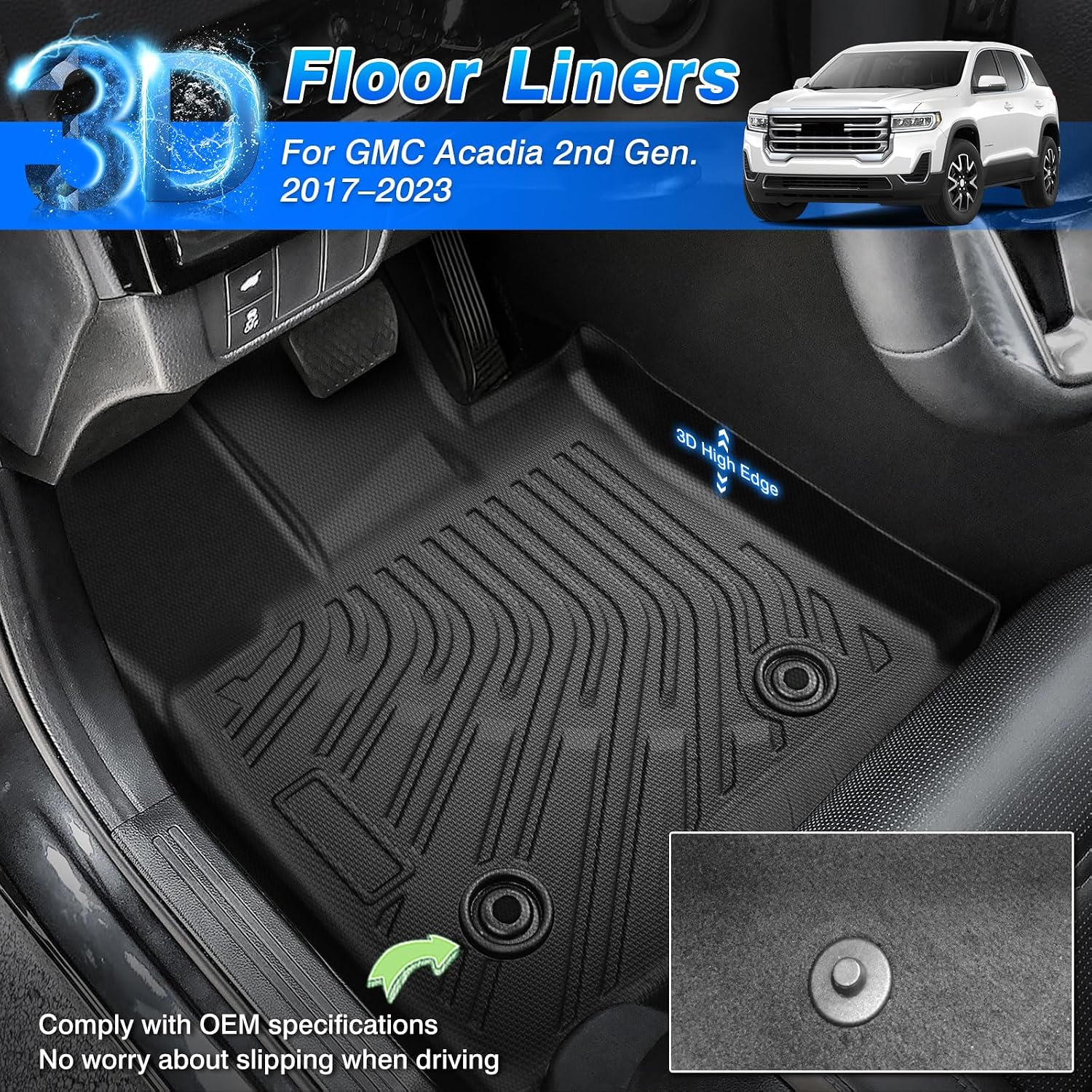 Cartist Floor Mats Fit for GMC Acadia 2017-2023 6-Passenger, All Weather Floor Mat & and Cargo Liner for Acadia Accessories, Heavy Duty Carpet Protection