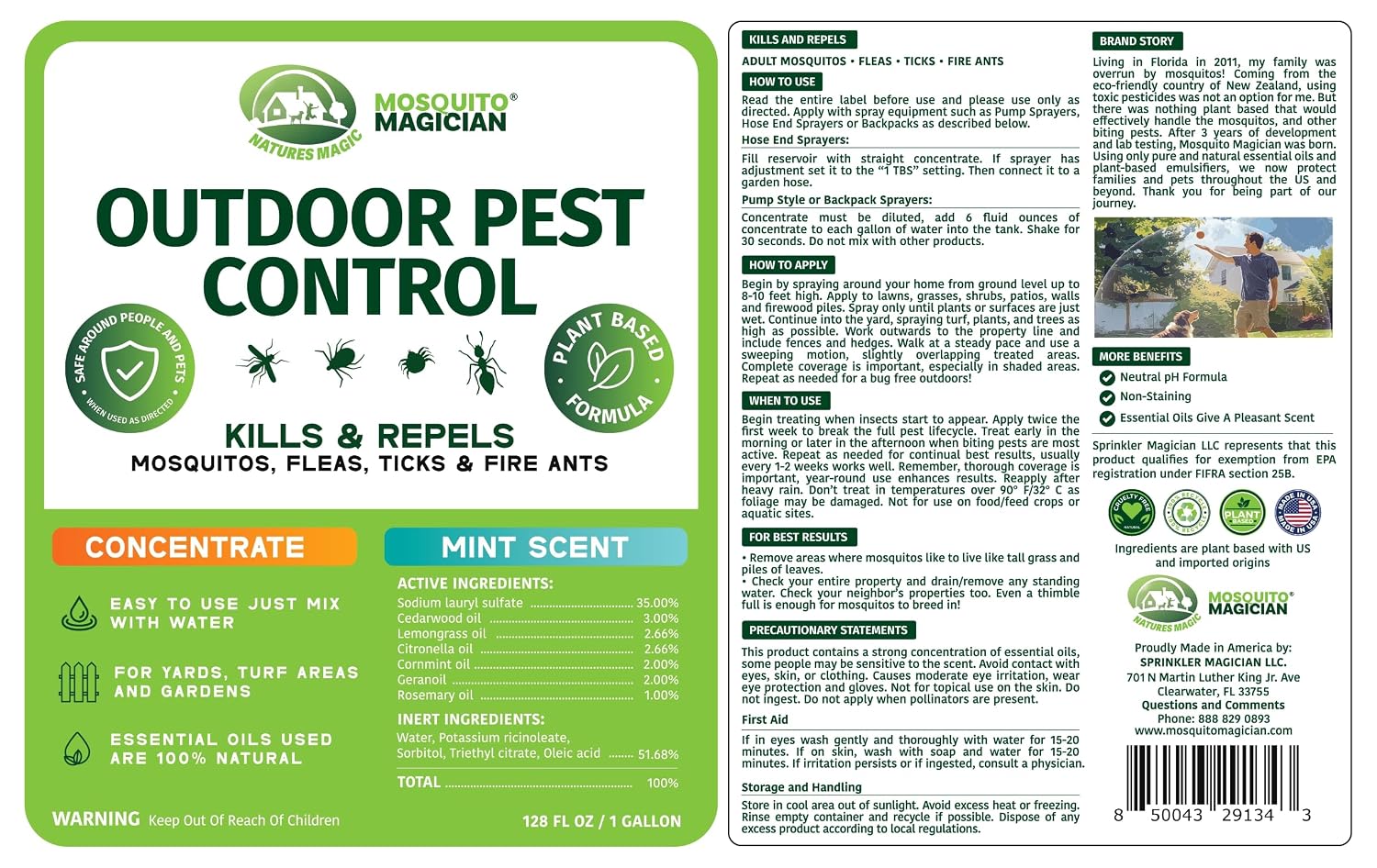 Mosquito Magician Liquid Concentrate – Kills Mosquitoes, Fleas & Fire Ants, Repels and Prevents Ticks – Essential Oil Yard Treatment Spray – Use with Sprayers, Foggers & Misting Systems – 1 Gal, Mint