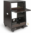 Sound Town DIY Slanted 12U Studio Rack (4U Top + 8U Lower) with 2U Bottom Storage, Slide-Out Tray, Casters, for Home Studio and Recording Room, Birch Plywood, Black Espresso (SDRK-ST12TD)