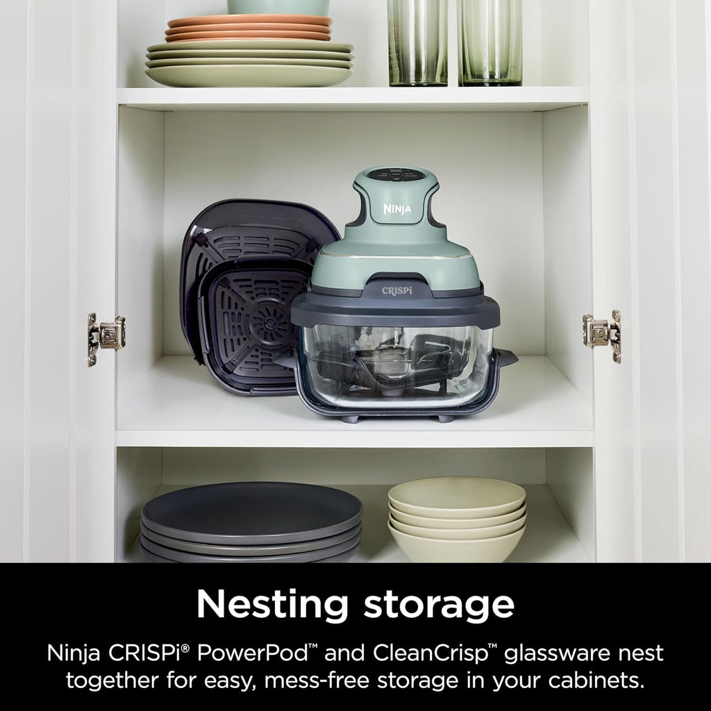 Ninja Crispi 4-in-1 Glass Air Fryer | With Non-Toxic 4QT & 6-Cup Glass Containers & Lids | Microwave, Freezer, Dishwasher Safe | 450°F Max Temp |1500 Watt | Green | FN101SG