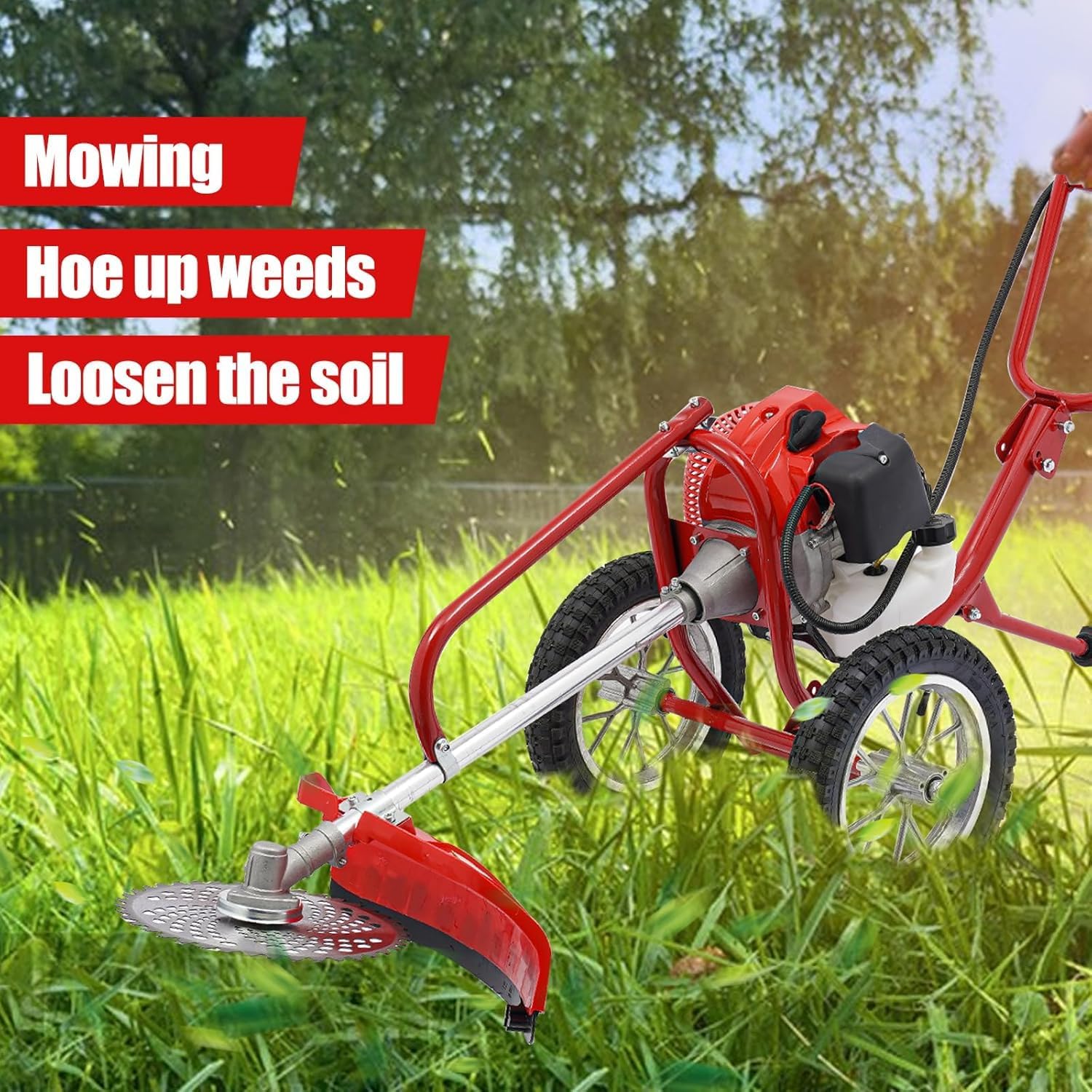49CC 2-Stroke Gas Mower Grass Trimmer for Garden,Hand Push Weeding Machine Grass Cutter Garden Tool,Portable Multifunction Gas Brush Cutter String Trimmer for Yard