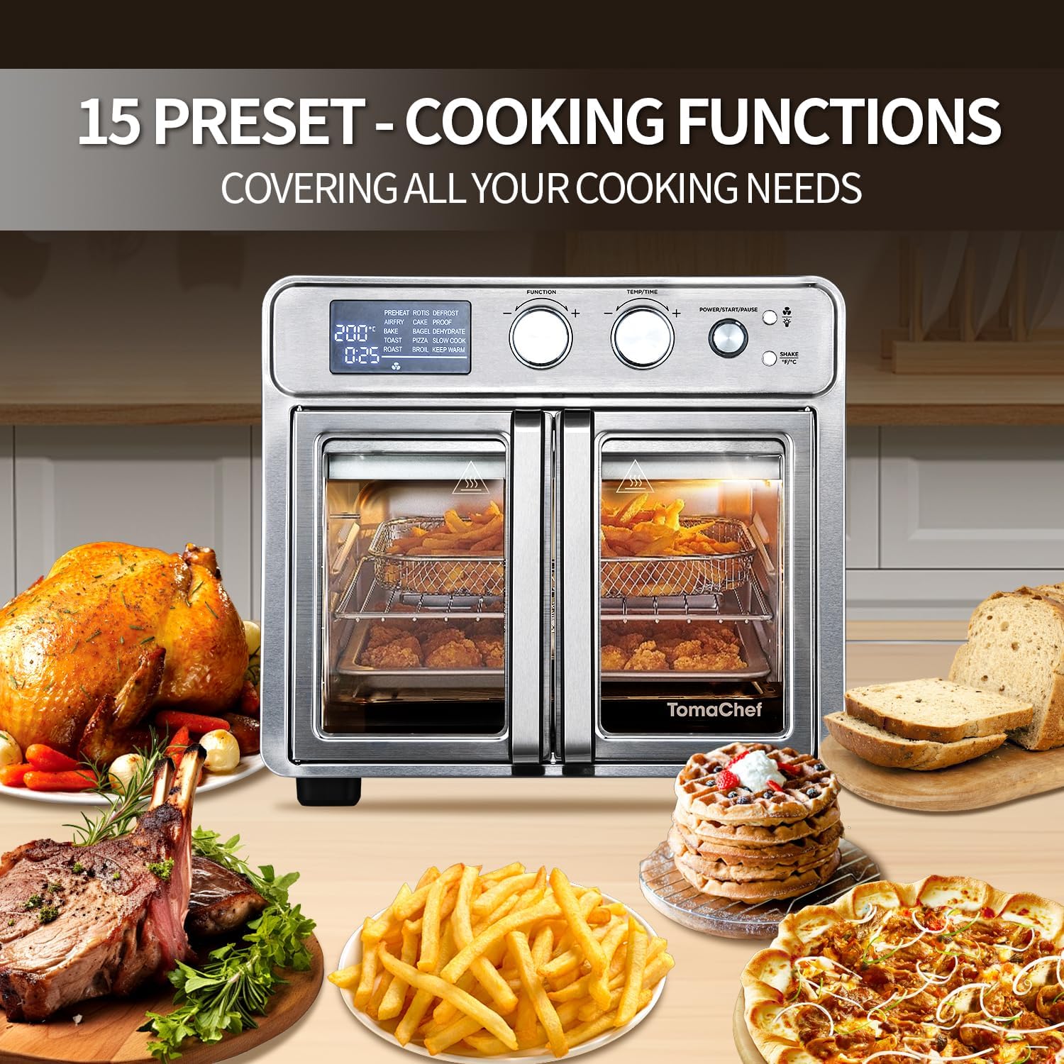 TomaChef 26QT French Door Air Fryer Toaster Oven Combo and Air Fryer