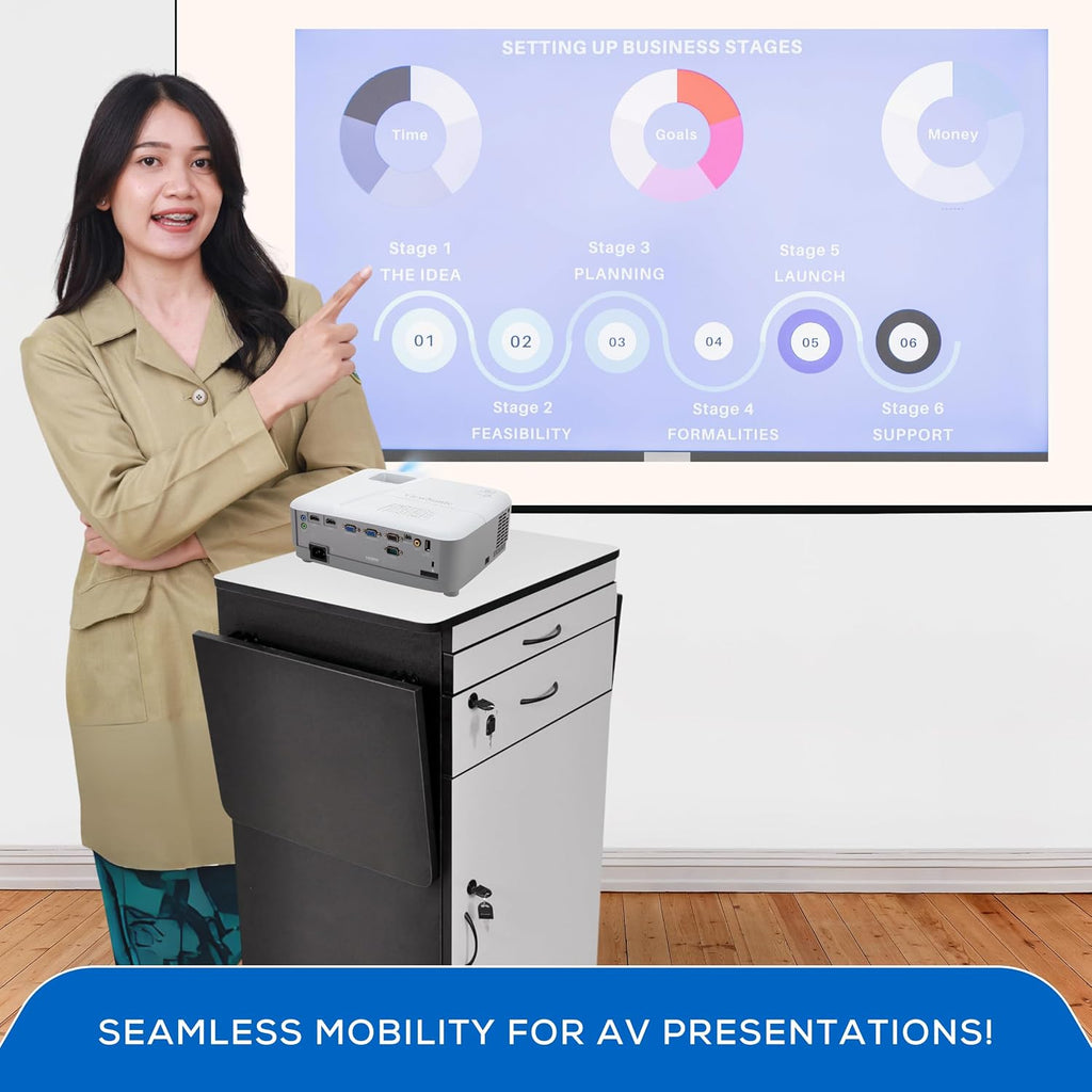 FSE 373-WPSDD3 38' Mobile AV Presentation Station Cart with Locking Cabinet