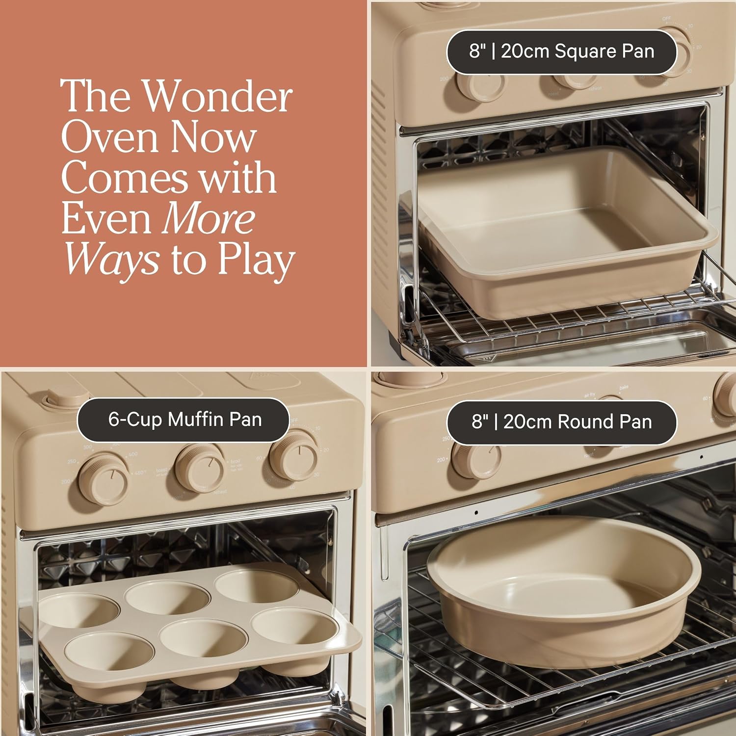 Our Place Wonder Oven + Baker's Kit | 6-in-1 Air Fryer & Toaster Oven with Steam Infusion | 3-Piece Nonstick Ceramic Bakeware Set (Round, Square & Muffin Pan) | Non-Toxic PFAS-Free Baking | Steam
