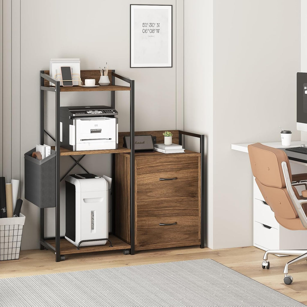 Tall Printer Stand with Storage Shelf and Bag,Filing cabinet,Lateral Office Filing Cabinets with Power Outlets & USB Charging Port, Shredder Stand w/Wheels,Suitable for 3D Shredder Scanner Fax