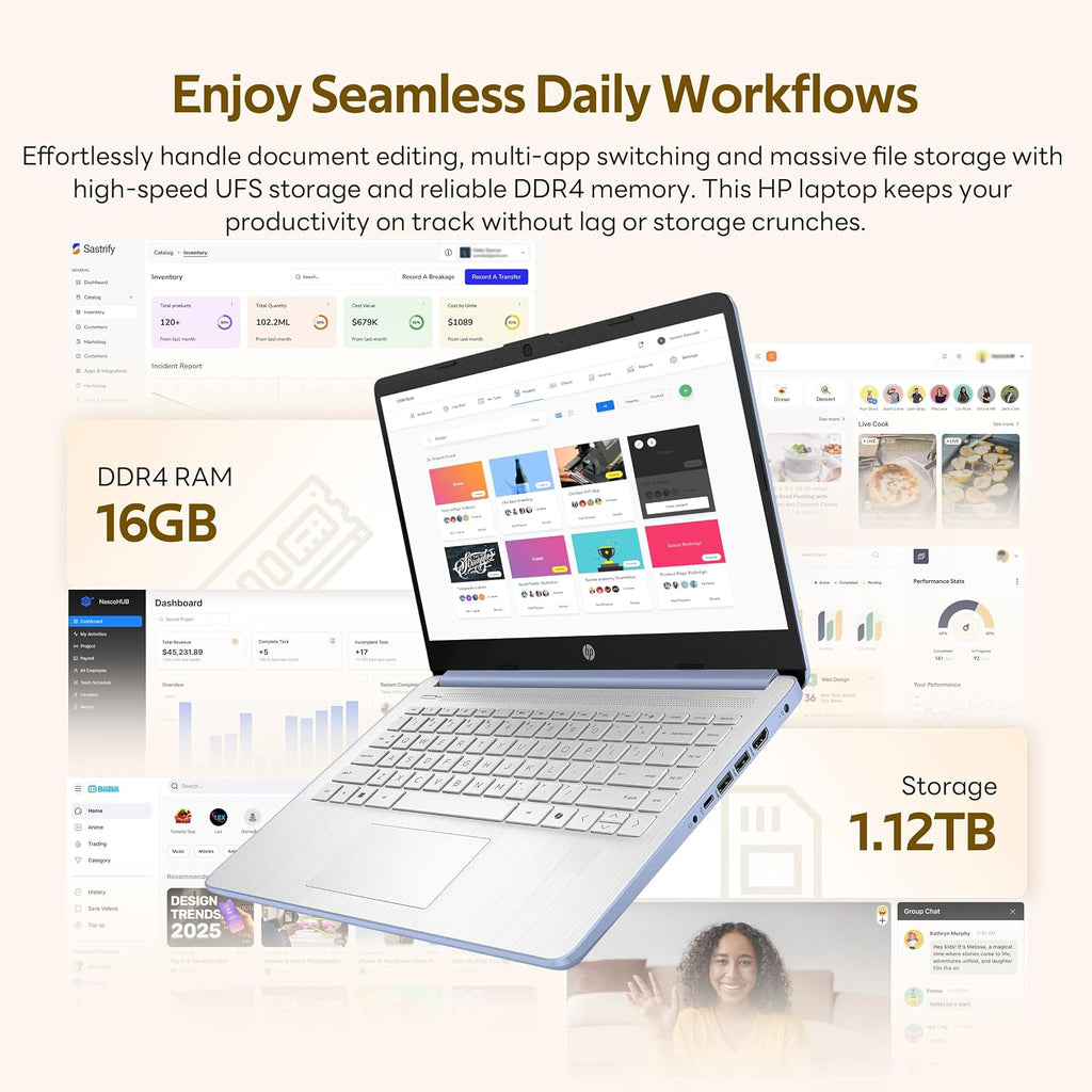 HP Flagship 14' HD Student&Business Laptop with AI Copilot, 13th Gen Intel 4-Core, 16GB RAM, 1.12TB Storage (128GB UFS + 1TB Docking Station), 1 Year Office 365, Wi-Fi 6, Win 11 S, Sky Blue