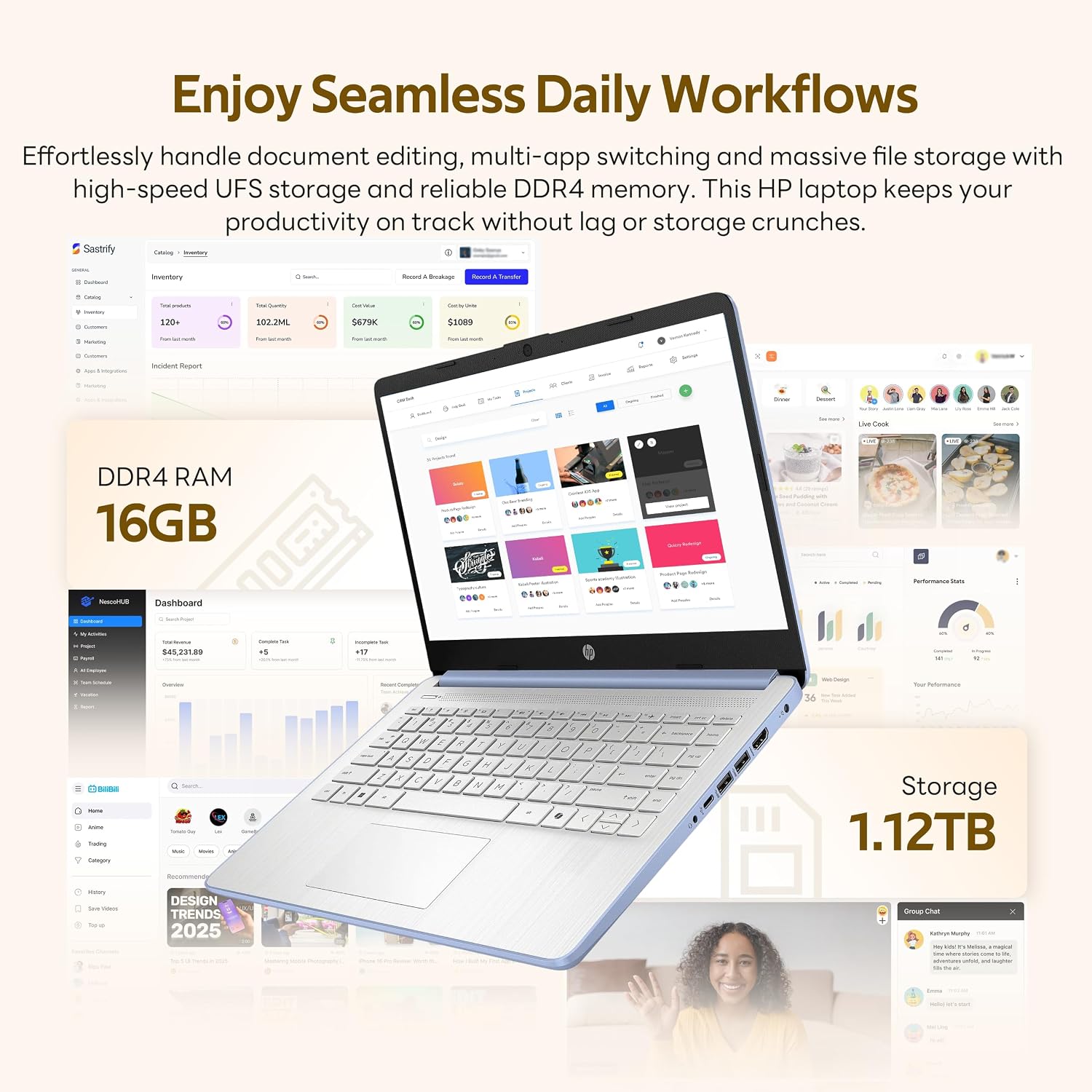 HP Flagship 14' HD Student&Business Laptop with AI Copilot, 13th Gen Intel 4-Core, 16GB RAM, 1.12TB Storage (128GB UFS + 1TB Docking Station), 1 Year Office 365, Wi-Fi 6, Win 11 S, Sky Blue