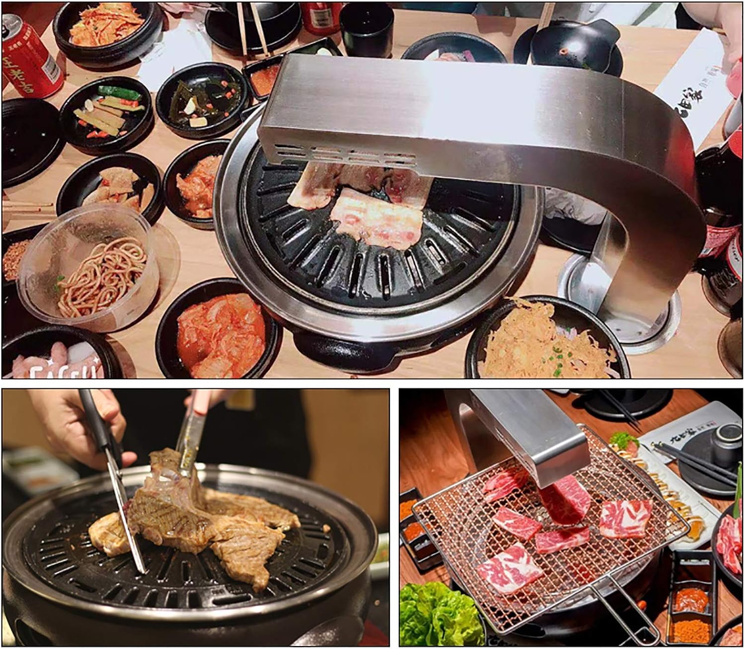 BBQ Barbeque Barbecue Grill, BBQ, Korean Household Charcoal Grill, Large Cast Iron Barbecue Meat Stove, Stainless Steel Grill Pan, 9 Styles (Color : H)