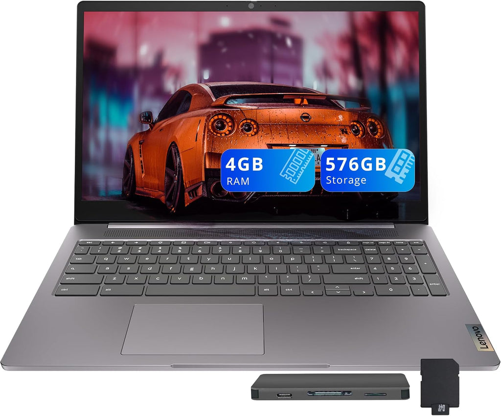 Lenovo 3i 15.6' FHD Chromebook, Intel Celeron N4500, 4GB LPDDR4X, 576GB Storage (64GB eMMC + 512GB Docking Station Set), Intel UHD Graphics, Number Pad, HD Webcam, Wi-Fi 6, Chrome OS, Gray