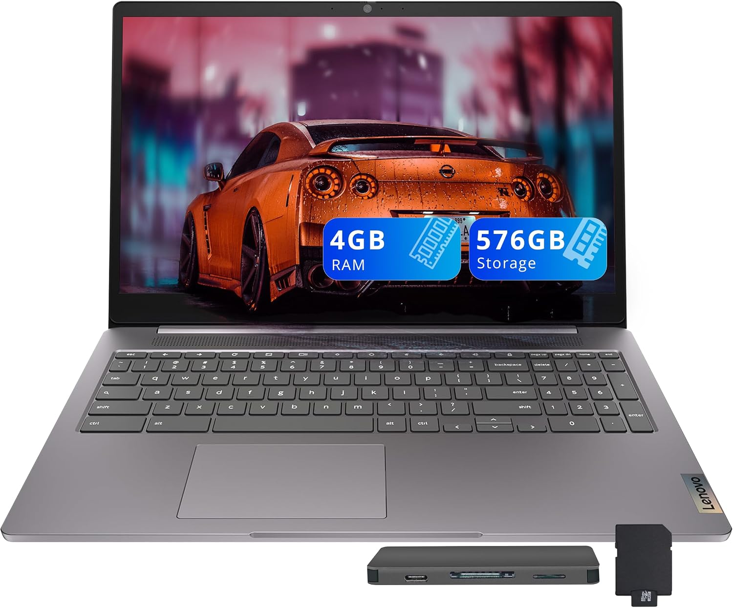 Lenovo 3i 15.6' FHD Chromebook, Intel Celeron N4500, 4GB LPDDR4X, 576GB Storage (64GB eMMC + 512GB Docking Station Set), Intel UHD Graphics, Number Pad, HD Webcam, Wi-Fi 6, Chrome OS, Gray