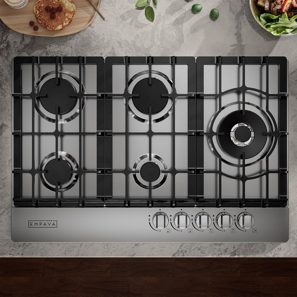 Empava Gas Cooktop 30 Inch, 5 SABAF Sealed Burners Made in Italy, Stove Top Bulit-in Ion Flame Ignition, NG/LPG Convertible,CSA Approved, Stainless Steel, Ideal for Kitchens,Apartments