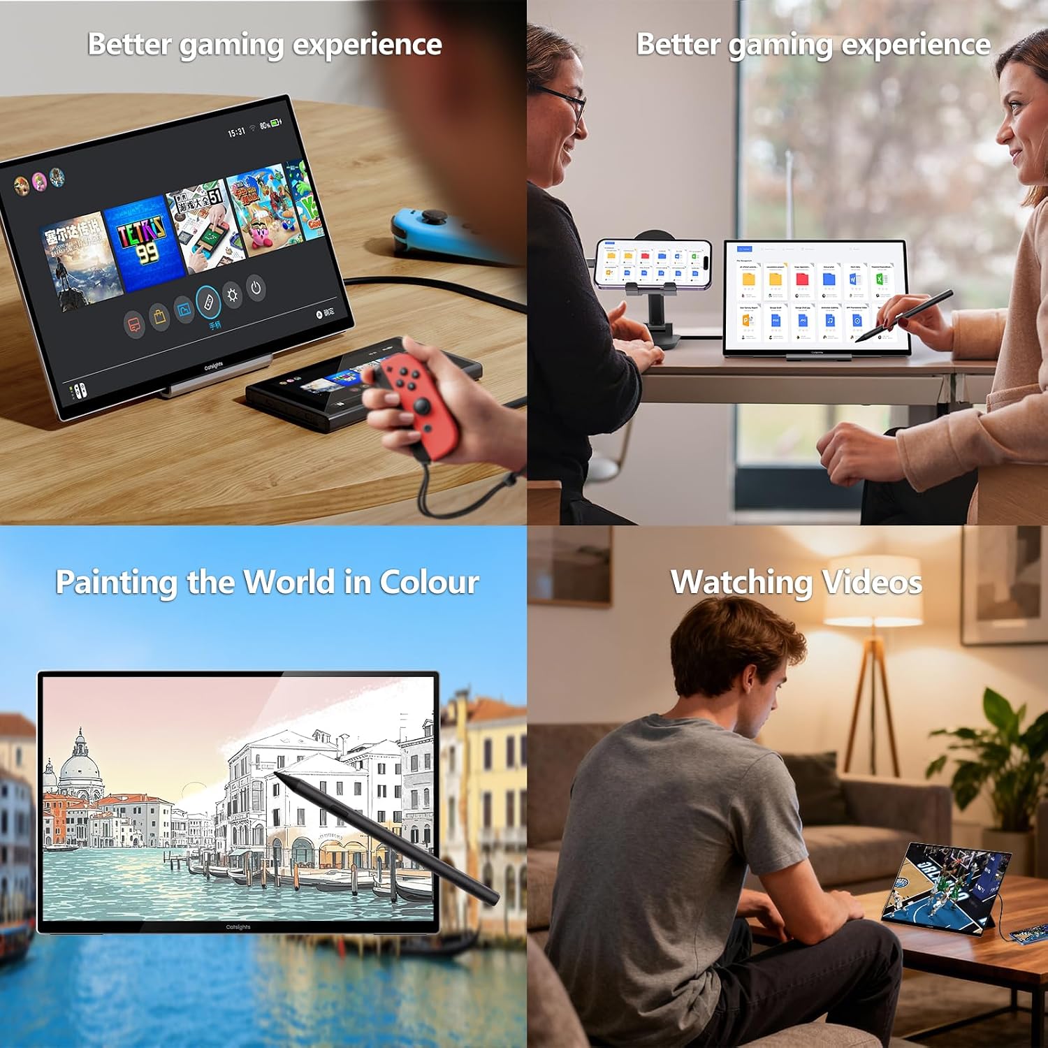 Portable Monitor Touchscreen for Mac 13.3' 2.5K Touch Screen Monitor with Protective Sleeve, USB-C Plug & Play 1500:1 0.22' Laptop Screen Extender for Mac Laptop PC with Stand and Stylus