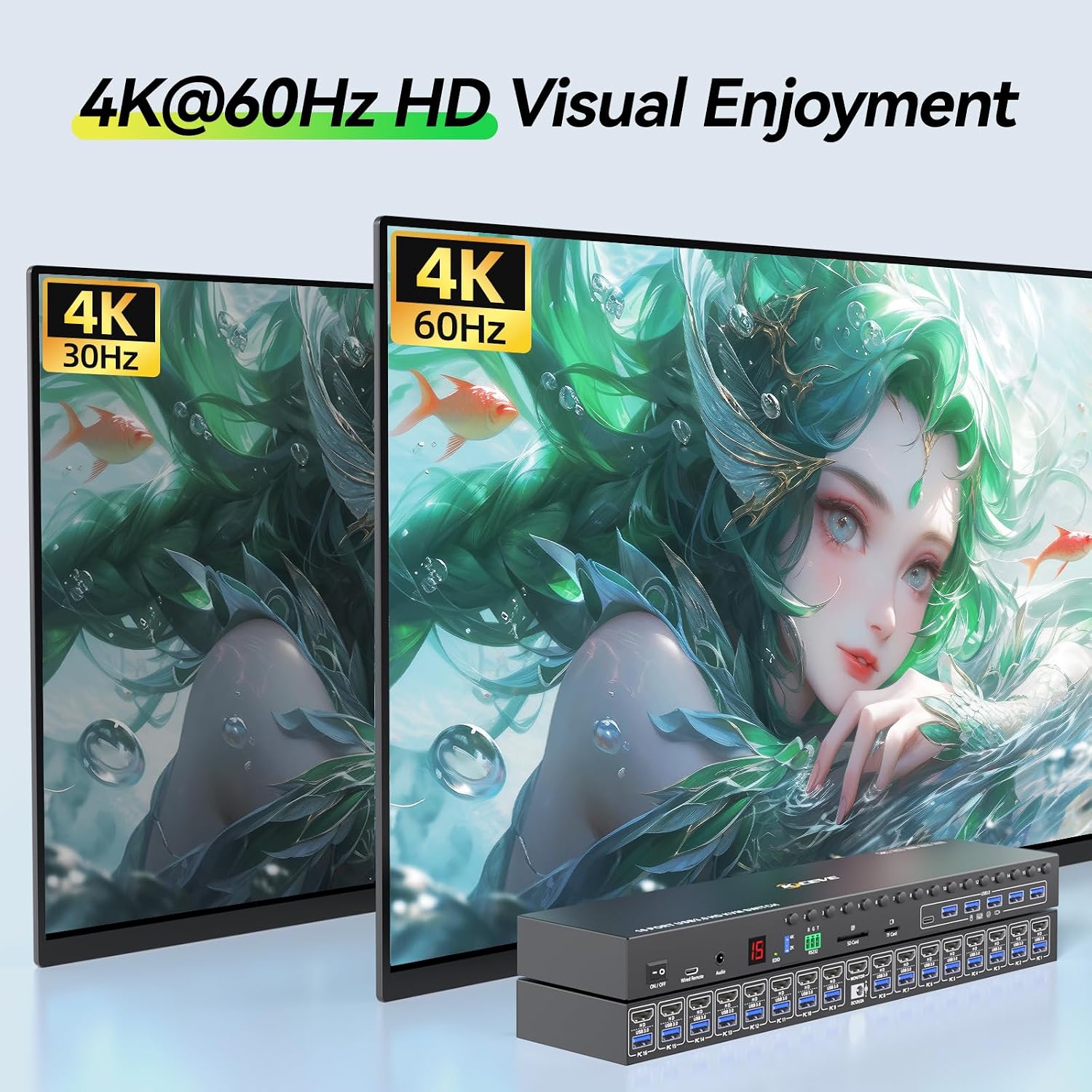 8 Port HDMI Displayport KVM Switch 2 Monitors 8 Computers 4K@60Hz EDID Simulation,8 PC Dual Monitor KVM Switch with 4 USB 3.0 Ports,Audio,RS232,with Wired Remote,12V Power Adapter and 8 USB Cable