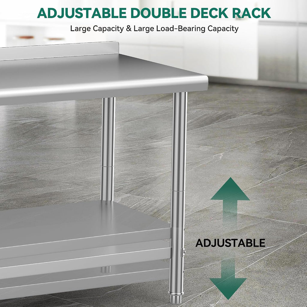 YITAHOME 36' x 24' Stainless Steel Table with Wheels for Prep & Work with Backsplash, NSF Metal Table Prep Table with Undershelf for Home Kitchen Restaurant Garage Warehouse