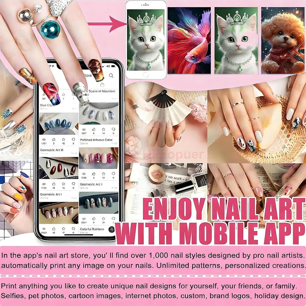Automatic Smart 3D Art Nail Printer, Digital Mobile Nail Art Printer - Mini Portable Nail Painting Machine Control Through Frees Mobile App, for Beauty & Personal Care for Girls' Home Nails