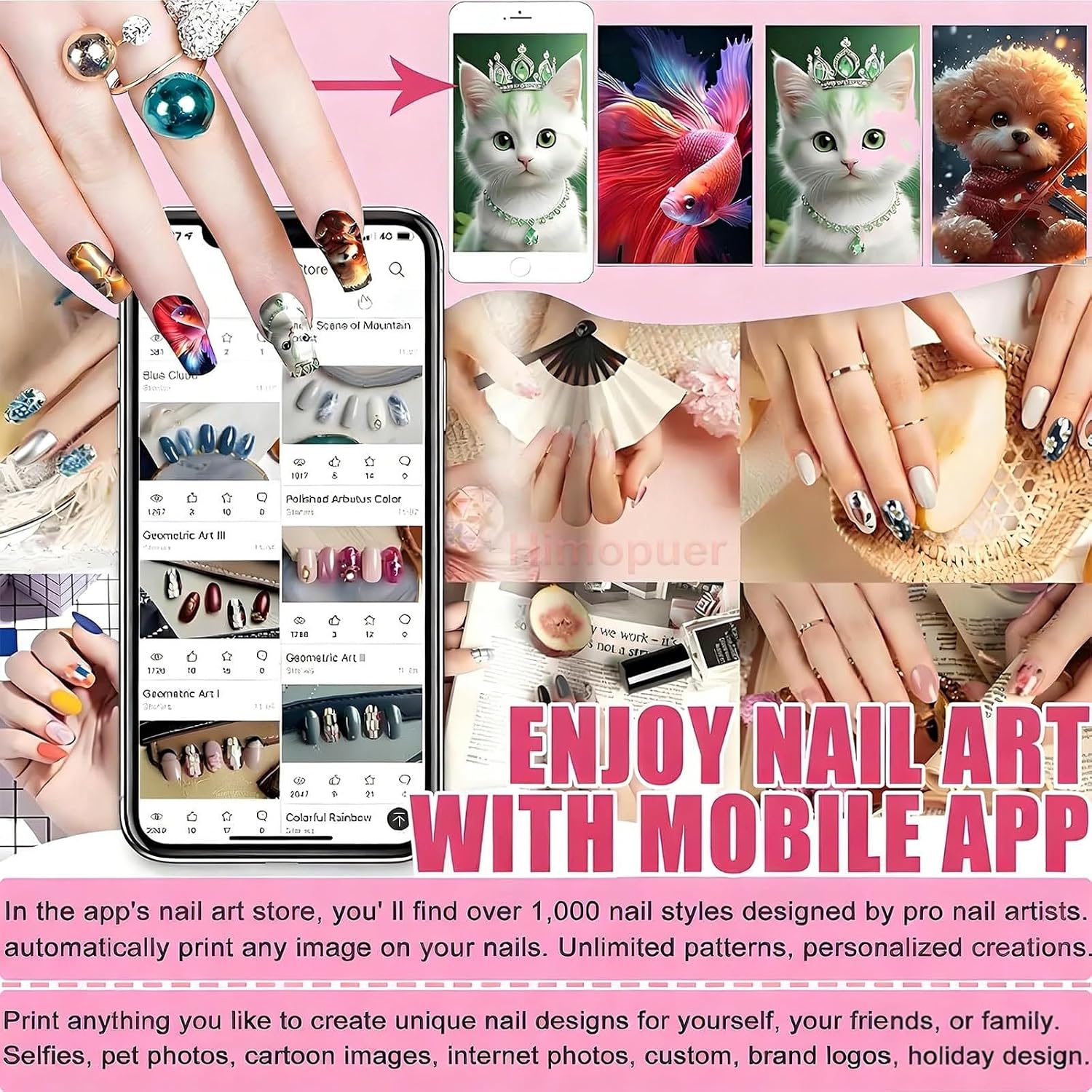 Automatic Smart 3D Art Nail Printer, Digital Mobile Nail Art Printer - Mini Portable Nail Painting Machine Control Through Frees Mobile App, for Beauty & Personal Care for Girls' Home Nails