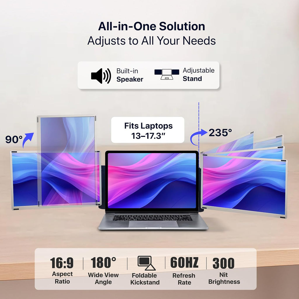ELK 15.6' Dual Laptop Screen Extender - Laptop Bag & Cleaning Kit Included - FHD 1080P IPS - Detachable & Adjustable Monitor Extender - with Speakers - Compatible with Mac/Android/Win