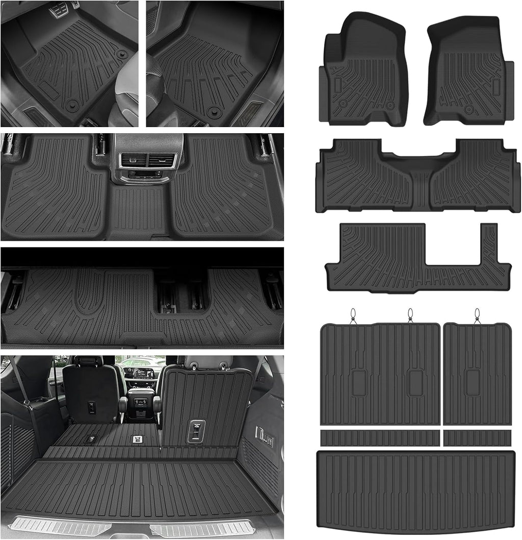 Floor Mats for 2021-2025 2026 Chevrolet/Chevy Tahoe & GMC Yukon (Not for Yukon XL, Only for 8 Seats), All Weather Cargo Liner for Tahoe Accessories, Heavy Duty TPE Cargo Mats, Car Accessories