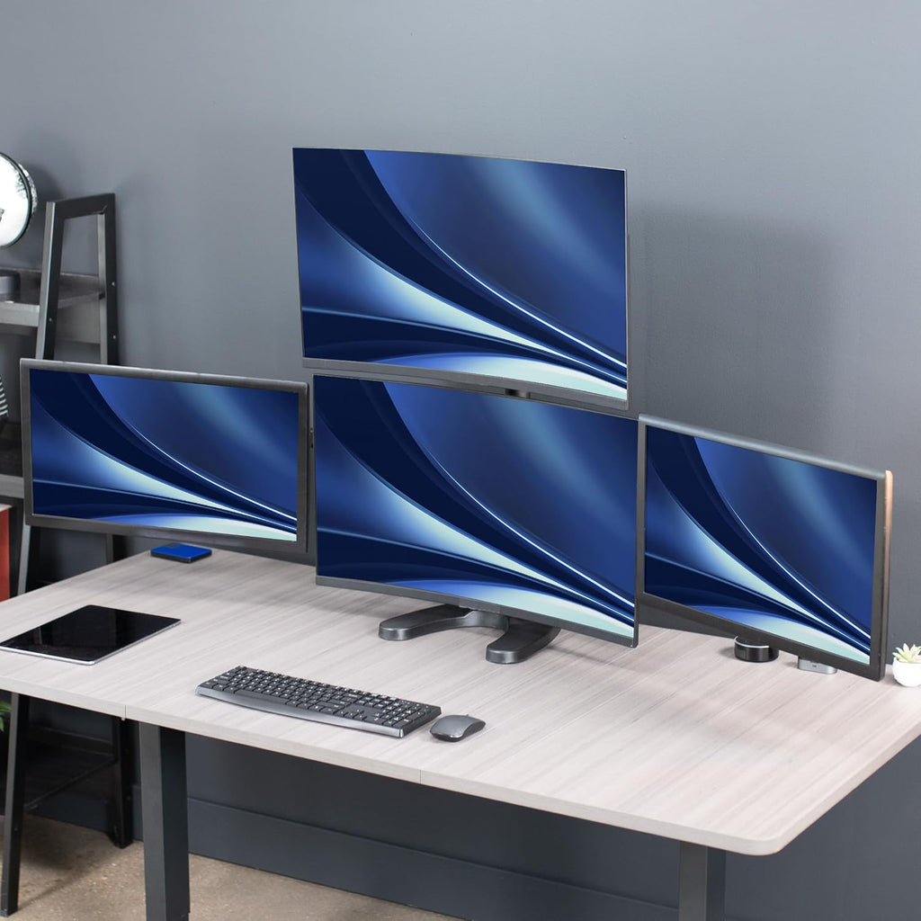 VIVO Quad Monitor 13 to 32 inch LED LCD Freestanding Desk Stand, 3 Plus 1 Articulating VESA Computer Mount, Holds 4 Screens, Fully Adjustable for Home Office Workstation, Black, STAND-V104F