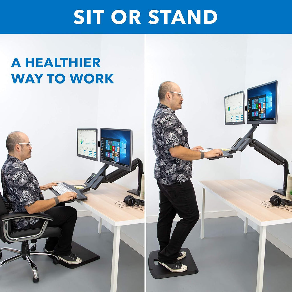 Mount-It! Dual Monitor Arm Desk Mount Sit-Stand Workstation with 2 USB 3.0 Ports, Height Adjustable 23.1–42.9', Fits Two 17–27' Screens, 13.2 lbs Each, VESA 75x75 100x100, Clamp or Grommet