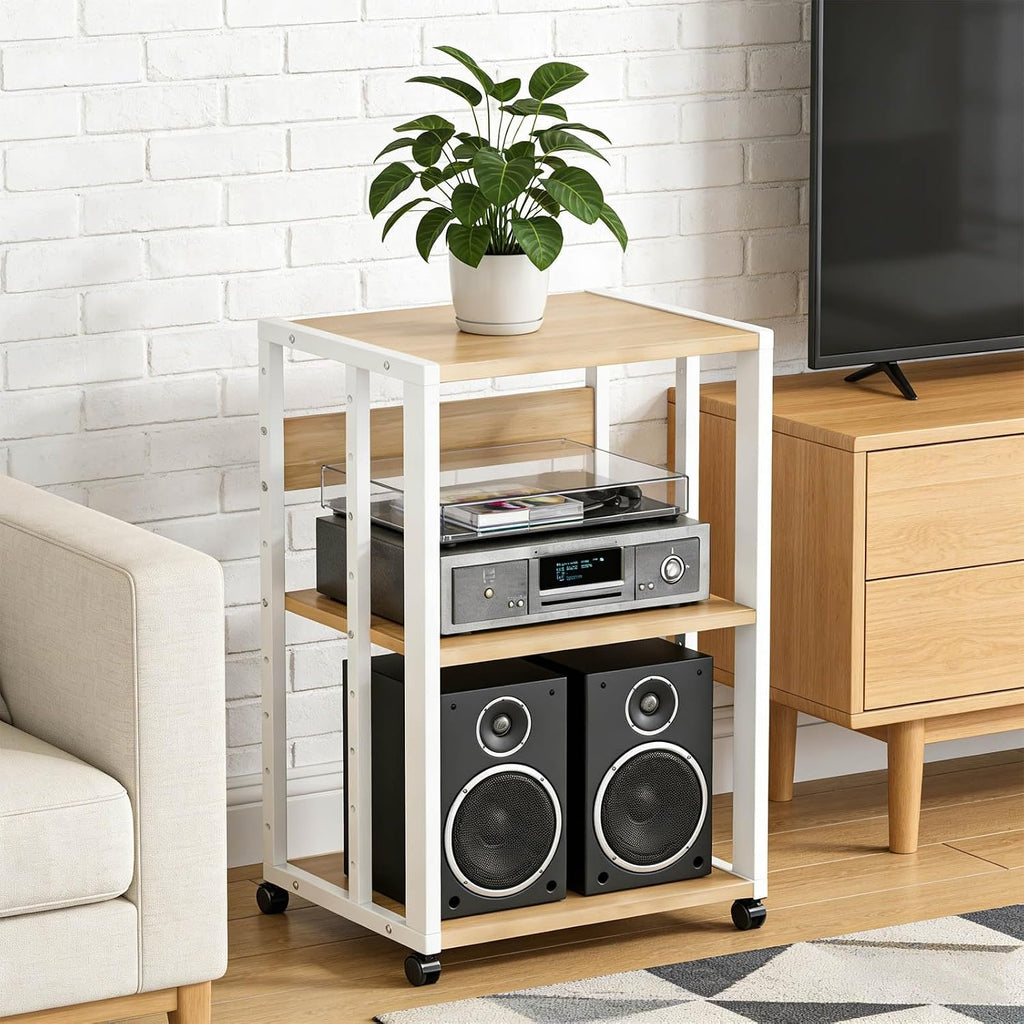 Adjustable Shelf Amplifier Stand Multi Layer Reinforced Steel Frame Audio Video Storage Organizer Living Room Sound Equipment Cabinet(White,40x50x69cm)