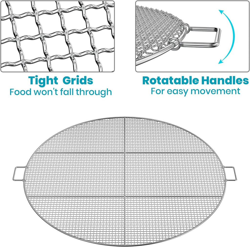 Stanbroil Fire Pit Cooking Grill Grate with 3 Support Bars - Outdoor Round BBQ Campfire Grill Grid - Camping Cookware - Stainless Steel, 36 Inch